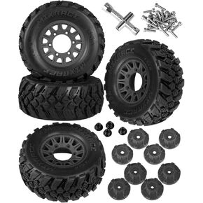 Rc Tires Wheels for 1/10 Slash 2WD 4×4,Axial/Arrma Senton/Redcat Rc4wd,Rc Tires Wheels,4-Pack,Red