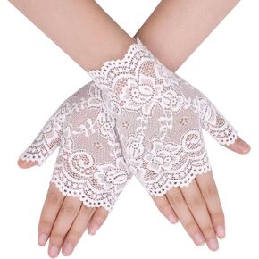 TeeYee Women's Short Lace Half Finger Lace Sunscreen Gloves Open Finger Etiquette Wedding Decoration Gloves