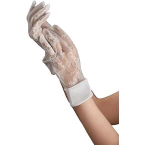 zeasciosd Women's Short Lace Floral Gloves Sheer Mesh Tulle Gloves Wrist Length Wedding Bridal Opera Tea Party Gloves