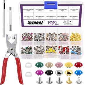 Swpeet 405Pcs 10 Colors 9mm Double Round Cap Leather Rivets with Fixing Tools, Double Cap Rivet Metal Studs, Leather Rivets Craft Belt Ideal for DIY Craft Leather Craft Repairs Decoration