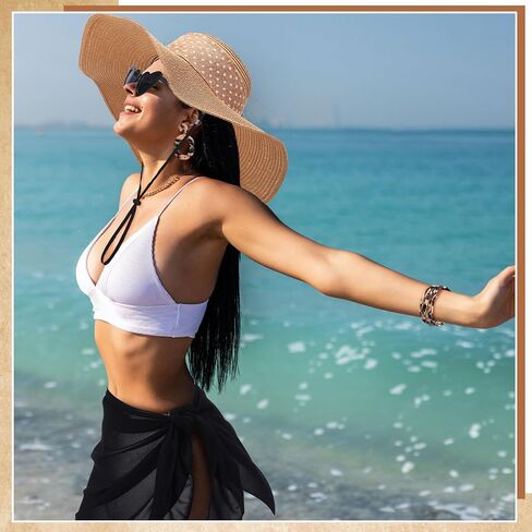 JaGely 10 Pcs Women's Straw Sun Hat Set with Swimsuit Cover up Heart Shaped Glasses Drop Earrings Leopard Print Bracelet in Saudi Arabia