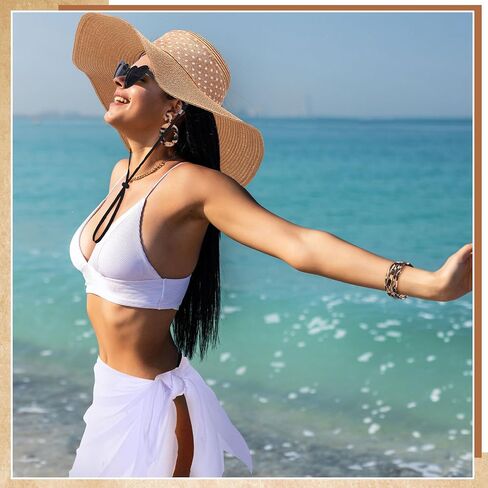 JaGely 10 Pcs Women's Straw Sun Hat Set with Swimsuit Cover up Heart Shaped Glasses Drop Earrings Leopard Print Bracelet in Saudi Arabia