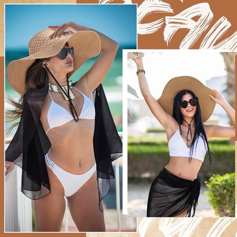JaGely 10 Pcs Women's Straw Sun Hat Set with Swimsuit Cover up Heart Shaped Glasses Drop Earrings Leopard Print Bracelet in Saudi Arabia