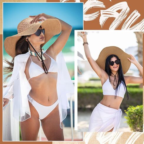 JaGely 10 Pcs Women's Straw Sun Hat Set with Swimsuit Cover up Heart Shaped Glasses Drop Earrings Leopard Print Bracelet in Saudi Arabia