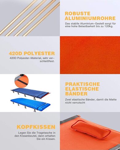 KingCamp Folding Camping Cots for Adults Heavy Duty, Sleeping Cot for Indoor & Outdoor Use, Portable Collapsible Camping Bed, Ultralight with Pillow and Storage Bag Support 265 Lbs in Saudi Arabia