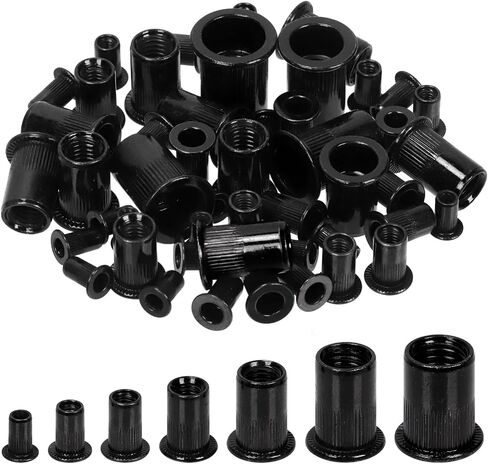 Glarks 320Pcs Metric Rivet Nuts Kit M3 M4 M5 M6 M8 M10 M12 Rivet Nuts Black Zinc Plated Carbon Steel Flat Head Rivnut Threaded Insert Rivet Nuts Assortment Set in Saudi Arabia