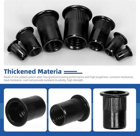 Glarks 320Pcs Metric Rivet Nuts Kit M3 M4 M5 M6 M8 M10 M12 Rivet Nuts Black Zinc Plated Carbon Steel Flat Head Rivnut Threaded Insert Rivet Nuts Assortment Set in Saudi Arabia