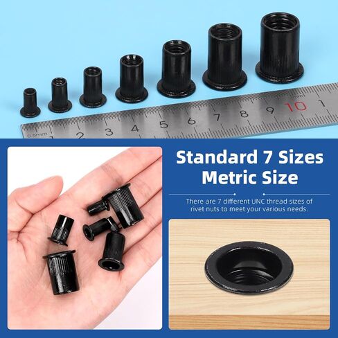 Glarks 320Pcs Metric Rivet Nuts Kit M3 M4 M5 M6 M8 M10 M12 Rivet Nuts Black Zinc Plated Carbon Steel Flat Head Rivnut Threaded Insert Rivet Nuts Assortment Set in Saudi Arabia