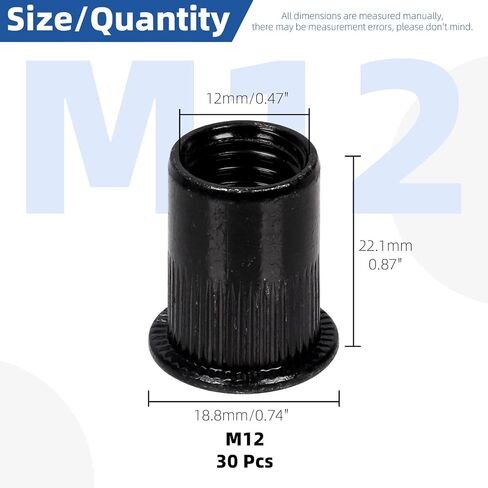 Glarks 320Pcs Metric Rivet Nuts Kit M3 M4 M5 M6 M8 M10 M12 Rivet Nuts Black Zinc Plated Carbon Steel Flat Head Rivnut Threaded Insert Rivet Nuts Assortment Set in Saudi Arabia