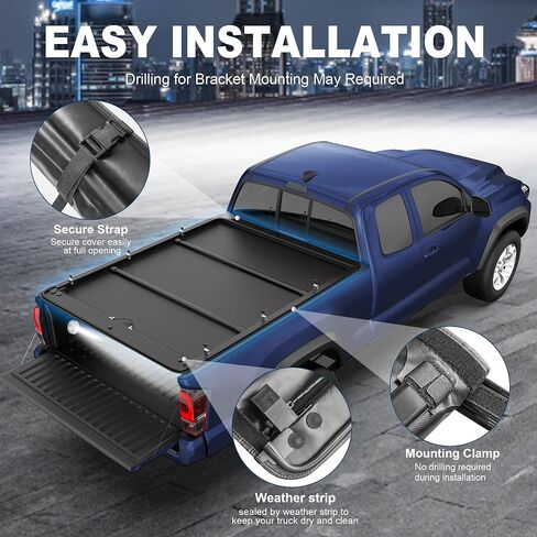 KUIPERAUTO 5 FT Roll-Up Soft Vinyl Truck Bed Tonneau Cover Fleetside w/Led Lamp Compatible for 2016-2023 Toyota Tacoma Extra Short On Top in Saudi Arabia