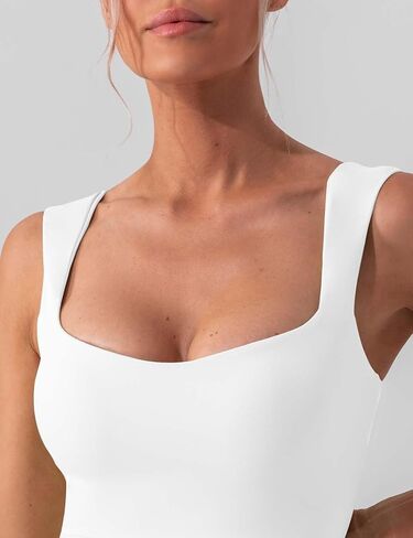 Square Neck Tennis Dresses for Women Golf Dress with Built-in Shorts Bra with Pockets for Athletic Sports Workout White M in Kuwait