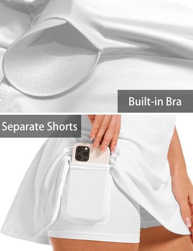 Square Neck Tennis Dresses for Women Golf Dress with Built-in Shorts Bra with Pockets for Athletic Sports Workout White M in Kuwait