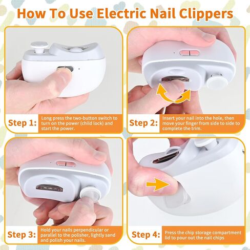 Automatic Electric Nail Clipper with Light & 2 Speeds, Nail Polisher 2 in 1 Design, Nail Clip Storage, USB Rechargeable Safety Electric Nail Trimmer Suitable for Babies,Kids, Adults and Seniors(White) in Saudi Arabia