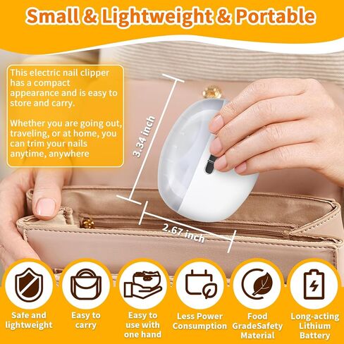Automatic Electric Nail Clipper with Light & 2 Speeds, Nail Polisher 2 in 1 Design, Nail Clip Storage, USB Rechargeable Safety Electric Nail Trimmer Suitable for Babies,Kids, Adults and Seniors(White) in Saudi Arabia