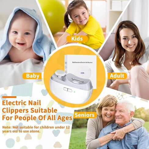 Automatic Electric Nail Clipper with Light & 2 Speeds, Nail Polisher 2 in 1 Design, Nail Clip Storage, USB Rechargeable Safety Electric Nail Trimmer Suitable for Babies,Kids, Adults and Seniors(White) in Saudi Arabia