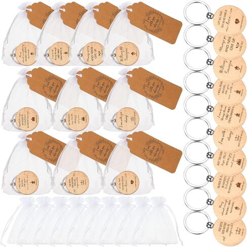 Tatuo 30 Sets Christian Keychains Bulk Religious Bible Verse Keychain Religious Gifts for Women Scripture Keychain Tag White Organza Bag for Women Men Church Favors(Round) in Saudi Arabia
