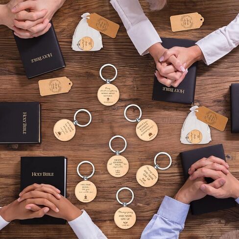 Tatuo 30 Sets Christian Keychains Bulk Religious Bible Verse Keychain Religious Gifts for Women Scripture Keychain Tag White Organza Bag for Women Men Church Favors(Round) in Saudi Arabia