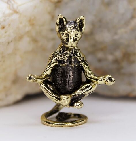 Bonsai Figurine Meditating Cat Sphinx Small Kitten Brass Collectible Tiny Metal Decorative Sculpture in Saudi Arabia