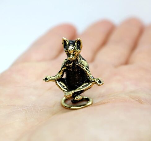 Bonsai Figurine Meditating Cat Sphinx Small Kitten Brass Collectible Tiny Metal Decorative Sculpture in Saudi Arabia