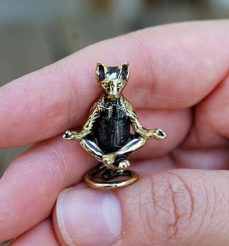 Bonsai Figurine Meditating Cat Sphinx Small Kitten Brass Collectible Tiny Metal Decorative Sculpture in Saudi Arabia
