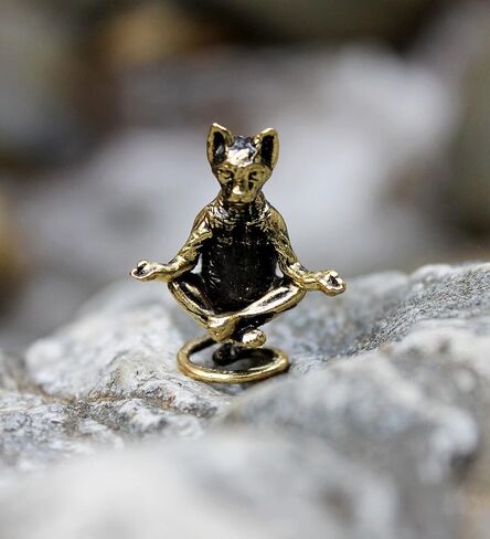 Bonsai Figurine Meditating Cat Sphinx Small Kitten Brass Collectible Tiny Metal Decorative Sculpture in Saudi Arabia