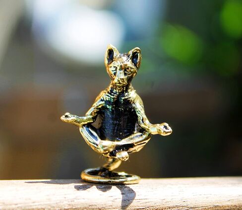 Bonsai Figurine Meditating Cat Sphinx Small Kitten Brass Collectible Tiny Metal Decorative Sculpture in Saudi Arabia