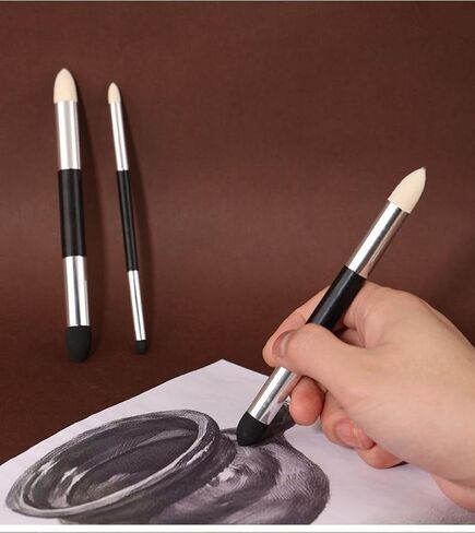 RGBMIX 2PCS Blending Sponge Pen Double Headed Washable Rubbing Brush Sketch Wipe Reusable Blending Stump for Artist Highlight Shadow Detail Correcting Tool Art Supplies in Kuwait