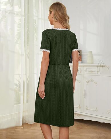 LUOFEN Women's Maternity Nursing Dress Casual V Neck Breastfeeding Lace Dresses Ribbed Knit Summer Midi Pregnancy Clothes in Saudi Arabia