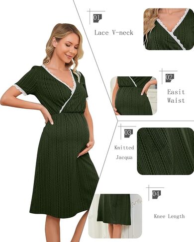 LUOFEN Women's Maternity Nursing Dress Casual V Neck Breastfeeding Lace Dresses Ribbed Knit Summer Midi Pregnancy Clothes in Saudi Arabia