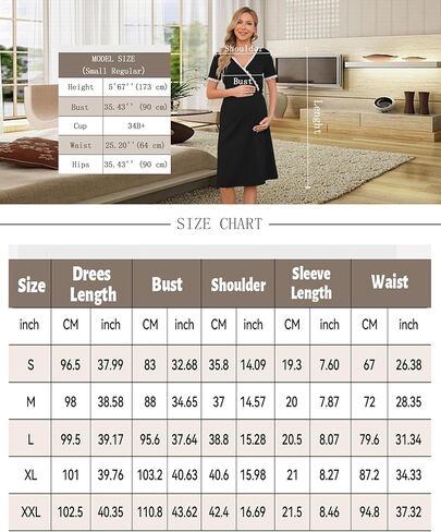 LUOFEN المرأة الأمومة فستان رضاعة عادية الخامس الرقبة الرضاعة الطبيعية الدانتيل فساتين مضلع متماسكة الصيف ميدي ملابس الحمل in Kuwait