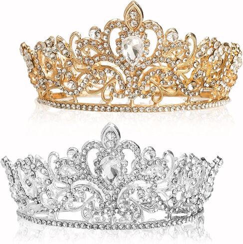 Dicunoy 2 Pack Crowns Tiaras for Little Girls, Vintage Gold Silver Crown Cake Topper, Small Crystal Diamond Princess Crown, Birthday, Prom, Christmas, Halloween Costume Party, Photo Shoot in Saudi Arabia