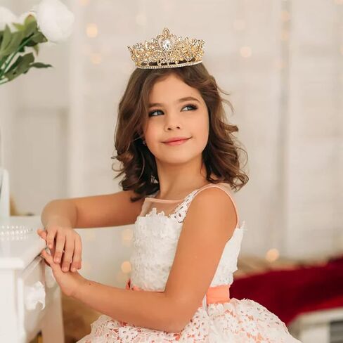 Dicunoy 2 Pack Crowns Tiaras for Little Girls, Vintage Gold Silver Crown Cake Topper, Small Crystal Diamond Princess Crown, Birthday, Prom, Christmas, Halloween Costume Party, Photo Shoot in Saudi Arabia