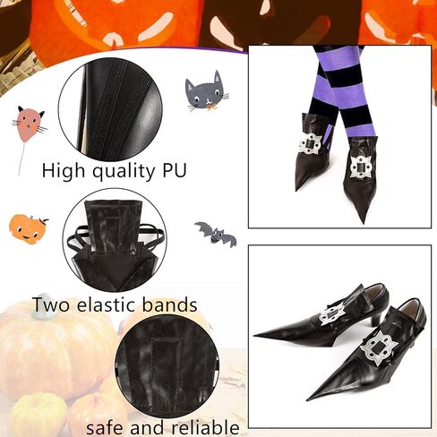 أغطية أحذية أزياء الساحرة - ملحقات أحذية وهمية مدببة شريرة للبالغين والنساء باللون الأسود in Kuwait
