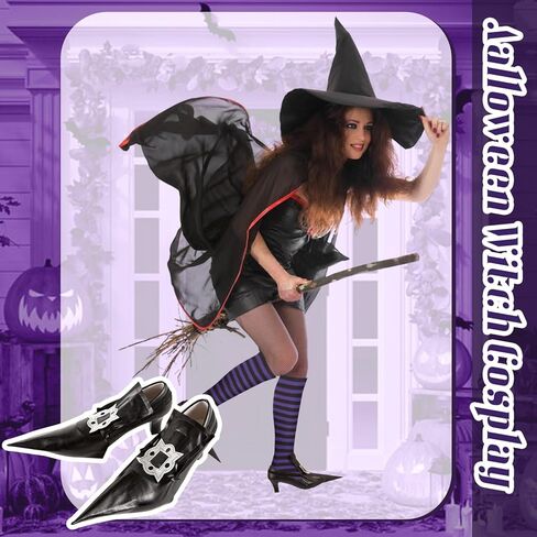 أغطية أحذية أزياء الساحرة - ملحقات أحذية وهمية مدببة شريرة للبالغين والنساء باللون الأسود in Kuwait