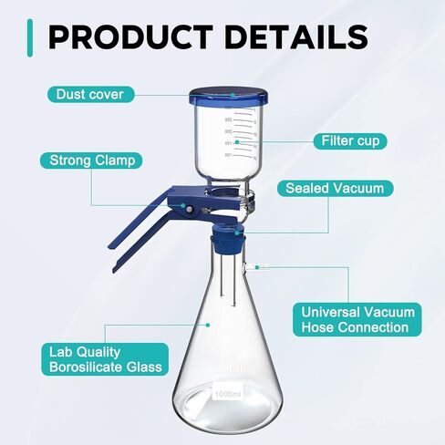LABFISH Glass Laboratory Vacuum Filtration Distillation Apparatus,Filter Flask Set Graduated Lab Suction Apparatus for Filtering (1000ml) in Saudi Arabia