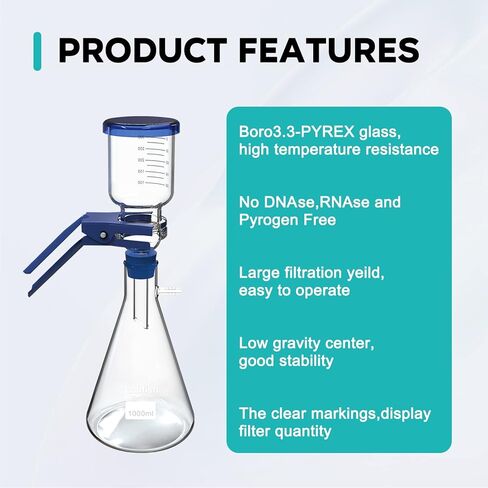 LABFISH Glass Laboratory Vacuum Filtration Distillation Apparatus,Filter Flask Set Graduated Lab Suction Apparatus for Filtering (1000ml) in Saudi Arabia