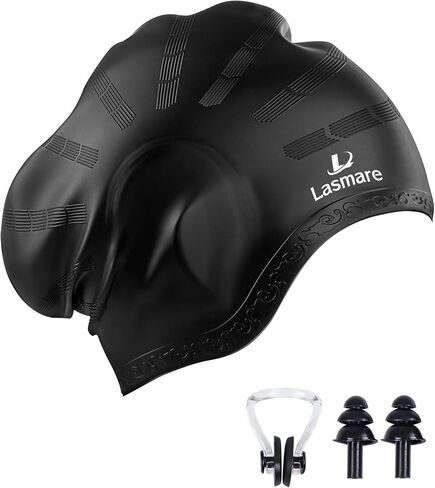 Long Hair Swim Cap for Women Men with 3D Ear Protection, Silicone Swimming Cap for Long/Short Hair to Keep Hair Dry. in Saudi Arabia