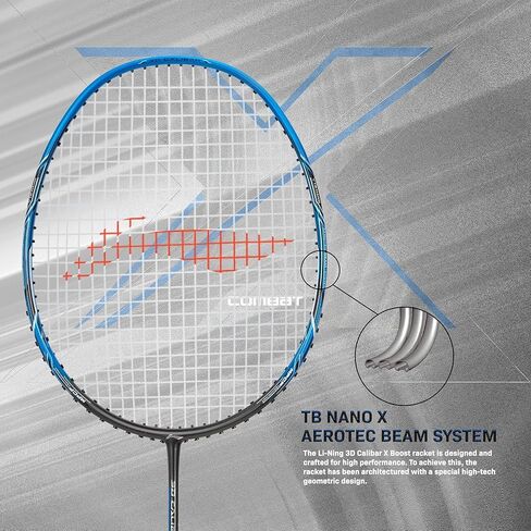 مضارب Li-Ning 3D Calibar X Combat من الجرافيت الكربوني، 85 جرامًا، 30 رطلاً من شد السلسلة وغطاء كامل مجاني in Kuwait