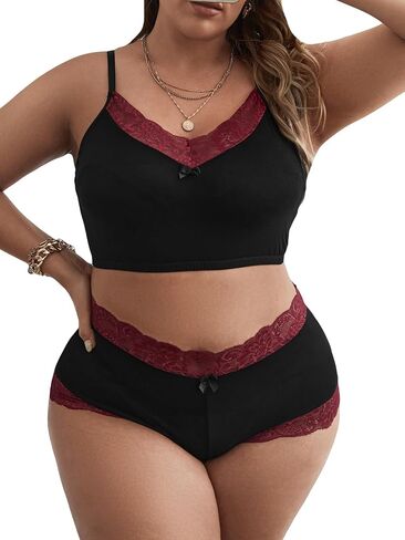 SOLY HUX Women's Plus Size Lingerie Contrast Lace Bra and Panty Lingerie Set in Saudi Arabia