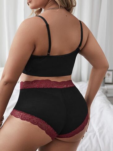 SOLY HUX Women's Plus Size Lingerie Contrast Lace Bra and Panty Lingerie Set in Saudi Arabia