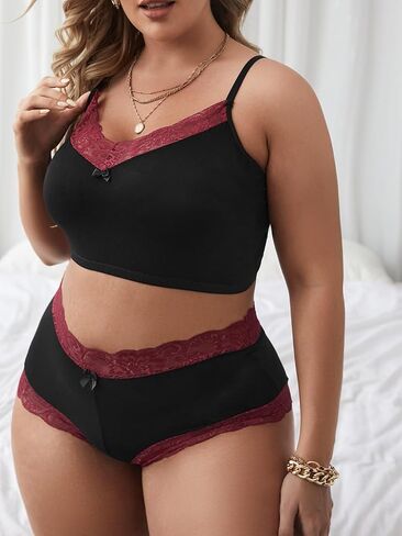 SOLY HUX Women's Plus Size Lingerie Contrast Lace Bra and Panty Lingerie Set in Saudi Arabia