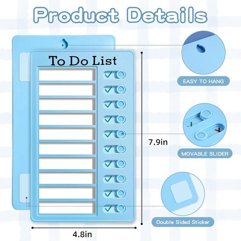 Bueovp 2 Pcs Blank Chore Chart for Kids, ADHD Tools for Kids, Chore List for Adults, Reusable Checklist Board Kids to do List Planning Board with 6 Pcs Cardstocks, Chores Slider Chart (Blue, Pink) in Saudi Arabia