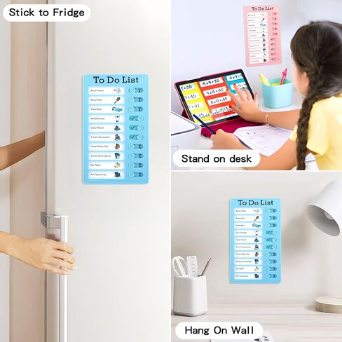 Bueovp 2 Pcs Blank Chore Chart for Kids, ADHD Tools for Kids, Chore List for Adults, Reusable Checklist Board Kids to do List Planning Board with 6 Pcs Cardstocks, Chores Slider Chart (Blue, Pink) in Saudi Arabia