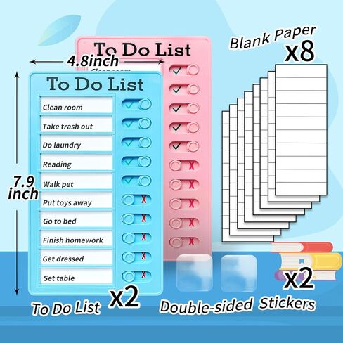 2-Piece Chores Chart for Kids - Reusable Chore List, Removable Checklist Board, Portable to Do List Visual Schedule for Multiple Kids in Saudi Arabia