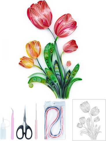 Uniquilling Quilling Kits Paper Quilling Kit for Adults Beginner, 8 * 10in Tulip Flower with Paper Quilling Tools& Using Manual, DIY Kits for Adults Paper Filigree Painting Kits Wall Art Decor in Saudi Arabia