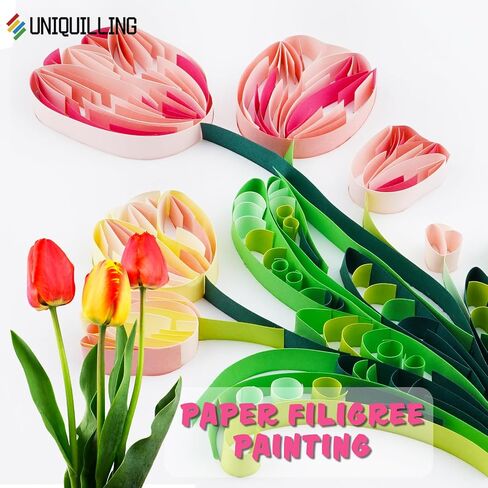 Uniquilling Quilling Kits Paper Quilling Kit for Adults Beginner, 8 * 10in Tulip Flower with Paper Quilling Tools& Using Manual, DIY Kits for Adults Paper Filigree Painting Kits Wall Art Decor in Saudi Arabia