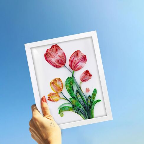Uniquilling Quilling Kits Paper Quilling Kit for Adults Beginner, 8 * 10in Tulip Flower with Paper Quilling Tools& Using Manual, DIY Kits for Adults Paper Filigree Painting Kits Wall Art Decor in Saudi Arabia