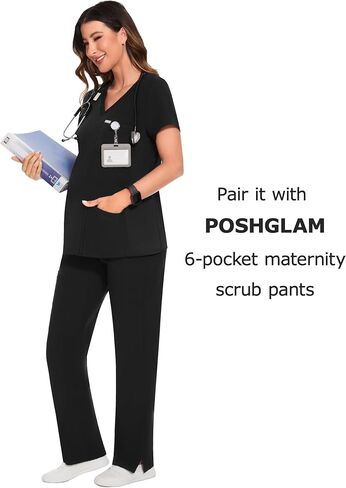 ملابس العمل النسائية من POSHGLAM، قمصان طبية برقبة على شكل حرف V، ملابس فرك الحمل، S-XXL in Kuwait