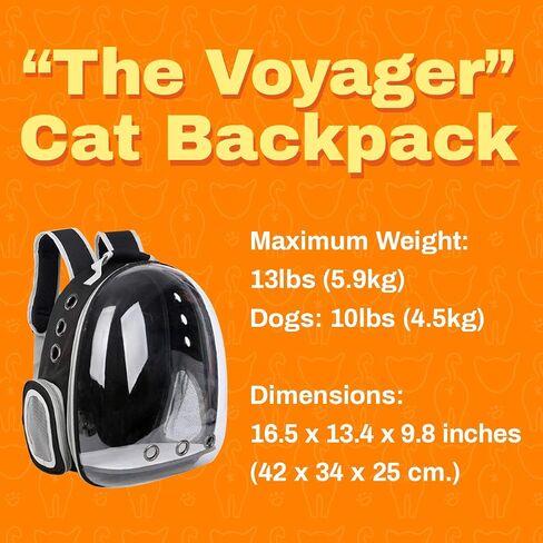 Your Cat Backpack Voyager Carrier Bag - Premium Transparent Bubble Capsule Pet Carrier for Small, Medium Cats - Airline Approved Cat Bubble Backpack with Removable Mat, Side Pocket and Adjustable Stra in Kuwait
