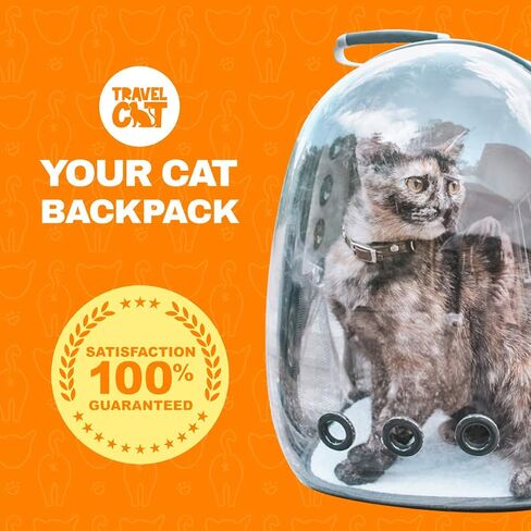 Your Cat Backpack Voyager Carrier Bag - Premium Transparent Bubble Capsule Pet Carrier for Small, Medium Cats - Airline Approved Cat Bubble Backpack with Removable Mat, Side Pocket and Adjustable Stra in Kuwait